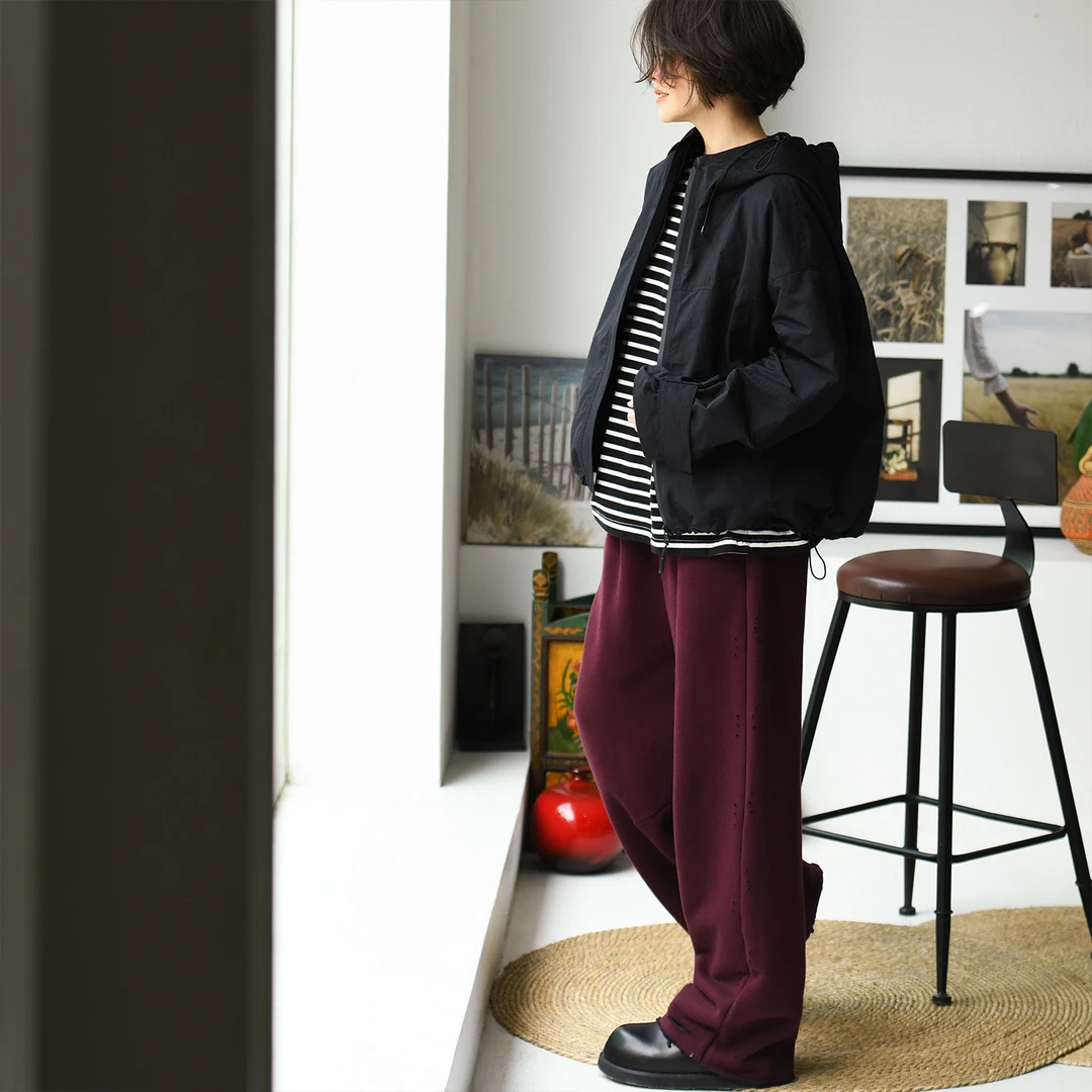 特●W85332 休闲百搭连帽拉链宽松拼接双兜抽绳外套女秋 米兰宣言