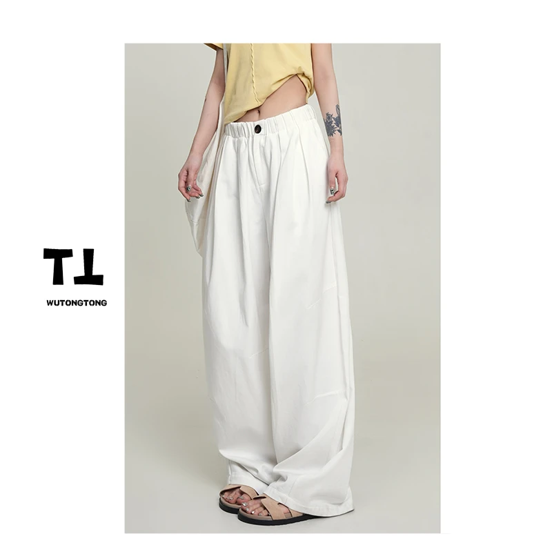 现货【落月】夏季薄款宽松直通裤女韩版纯色休闲裤62007