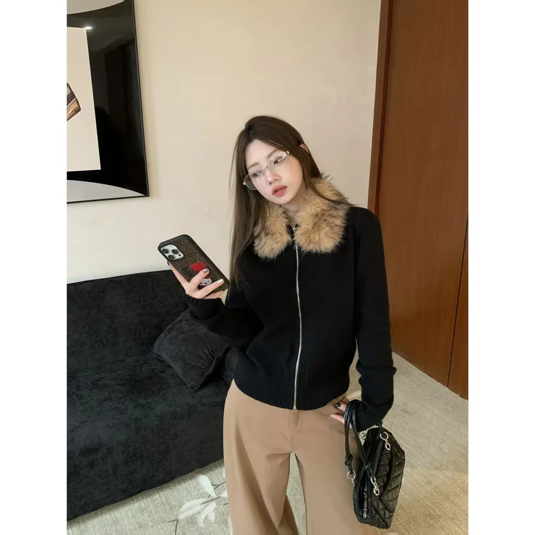 【南极区位】秋季新款美式复古毛领连帽上衣女宽松休闲百搭外套H621