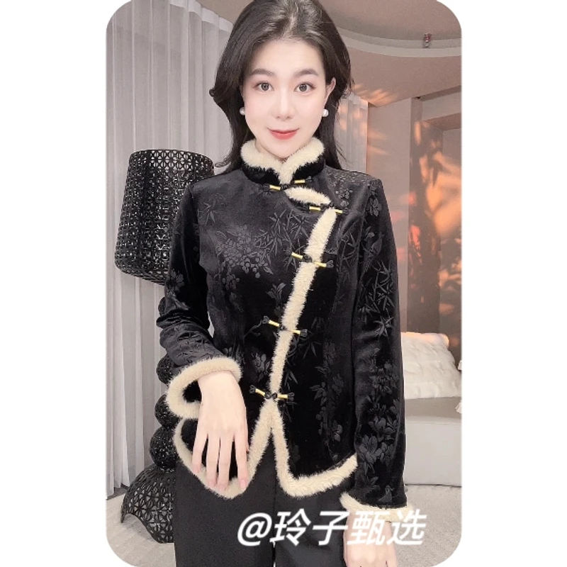 （貂蝉）新中式国风盘扣立领轻奢时尚复古百搭显瘦加绒款上衣女