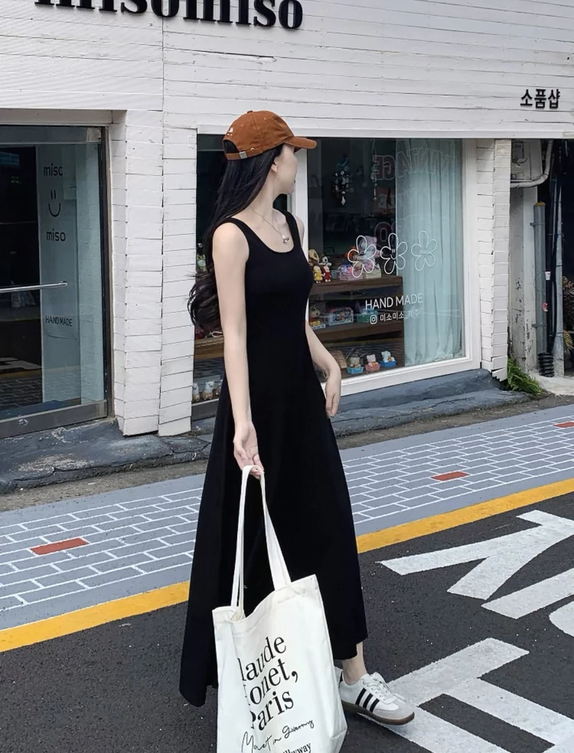 嘉嘉推荐#856【吊带连衣裙】修身显瘦无袖背心裙高级感长裙