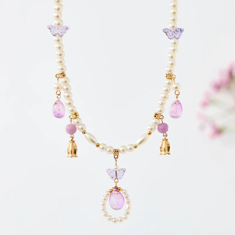 非金属仿珍珠项链 儿童汉服项链新中式国风仙气配饰搭配旗袍颈链