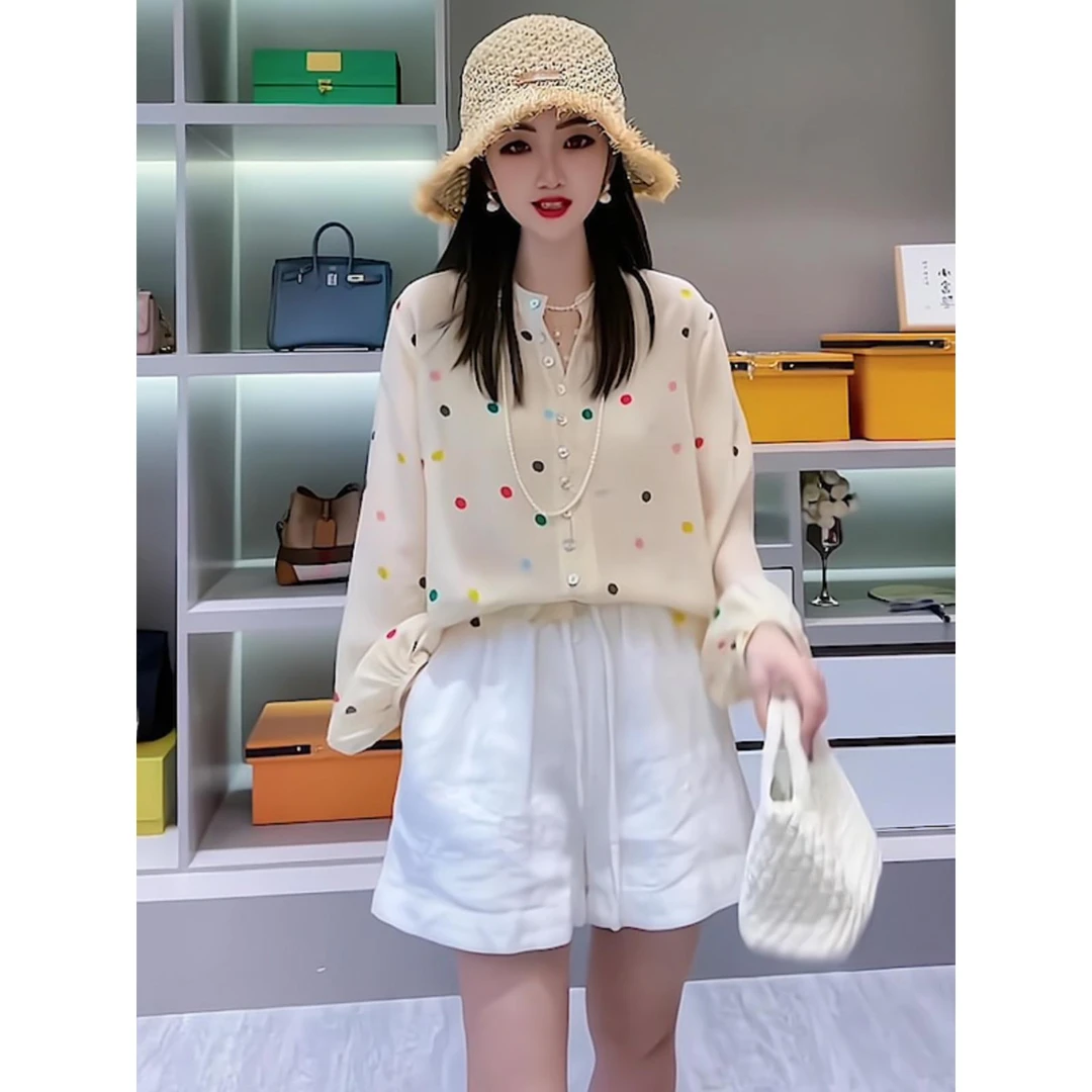 韩版流行时尚小个子穿搭新款夏季纽扣宽松减龄长袖上衣两件套女装