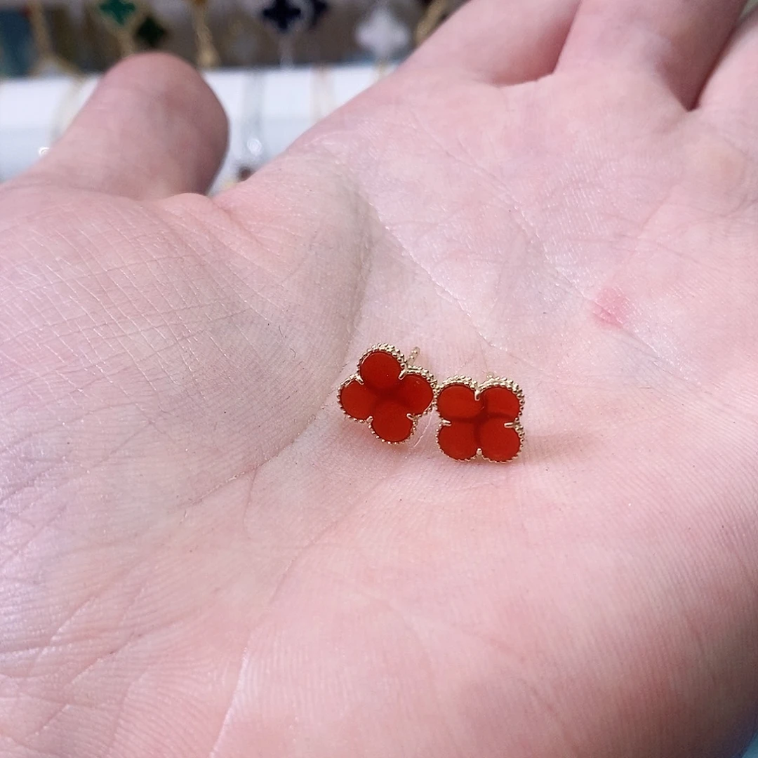 玛瑙/玉髓耳钉18K金镶嵌玫瑰金