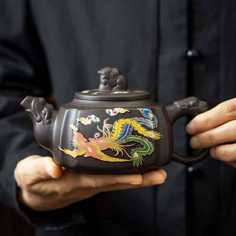 龙凤呈祥遇热变色四方凤鸣壶330cc一壶两杯  33