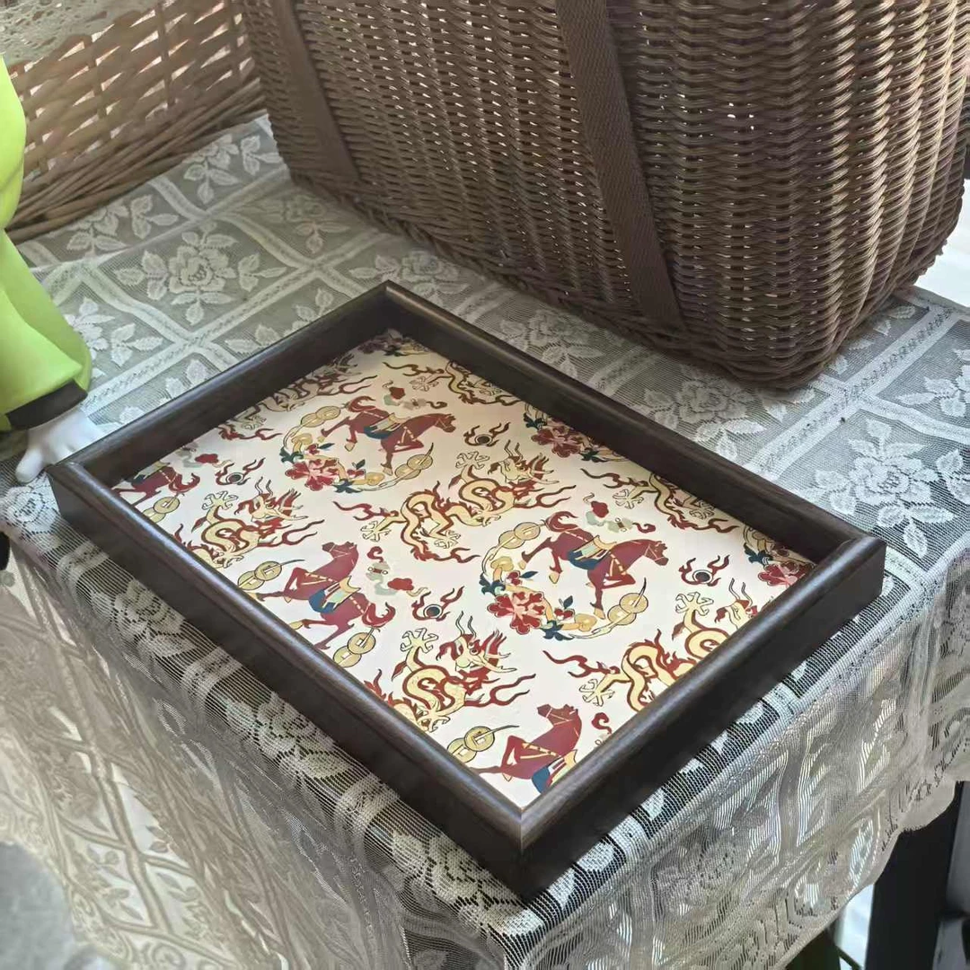 复古长方形桌面首饰摆件钥匙玄关收纳盒轻奢皮革中式茶盘托盘家用