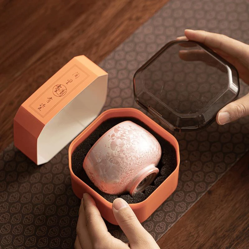 【收藏级】结晶釉茶杯粉色品茗杯陶瓷功夫茶具主人杯女士个人专用杯