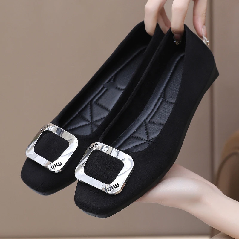 2025春季新款时尚工装软底软面舒适布鞋女单鞋方头一脚蹬懒人鞋