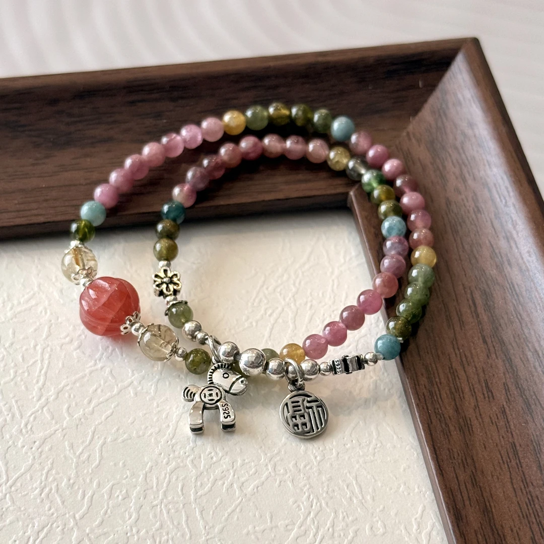 925银手链 多彩石国风纯银手链925简约高级气质日韩精致SL1687-8