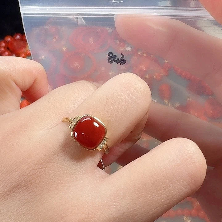 南红玛瑙银S925镶嵌戒指