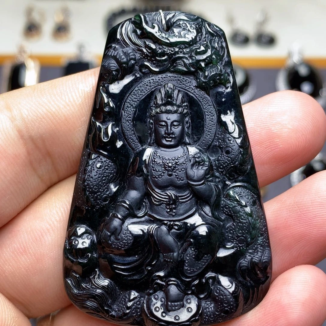 颈饰未镶嵌翡翠墨翠御龙观音