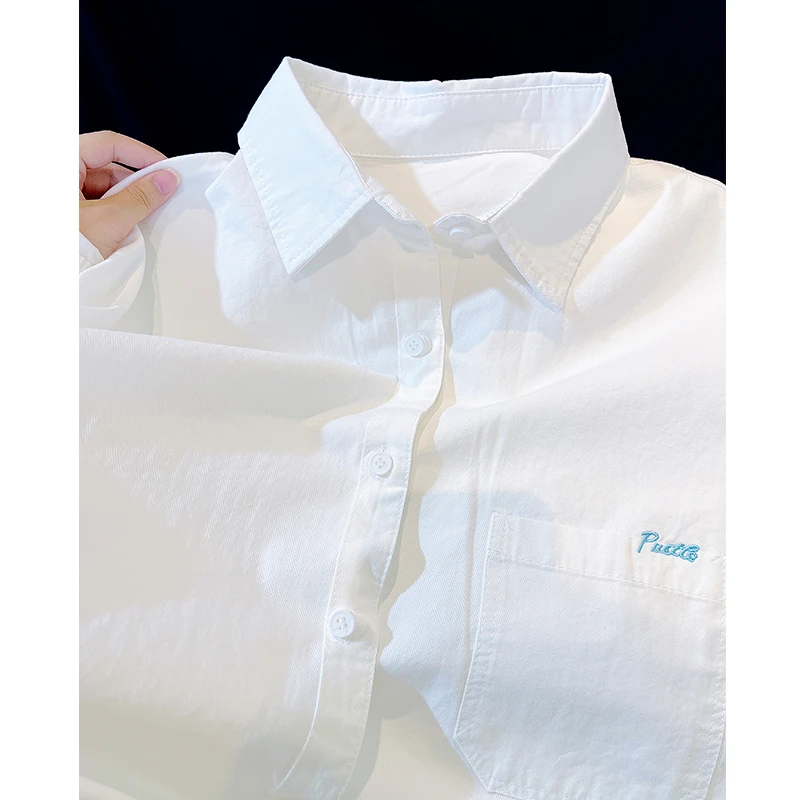 白色衬衫女长袖设计感小众韩系学院风宽松百搭衬衣内搭学生上衣潮