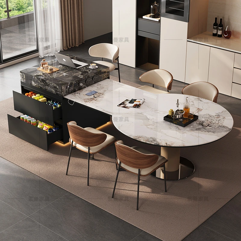 2025新款方圆两用岛台餐桌可伸缩一体厨房家用折叠伸缩餐厅中导台