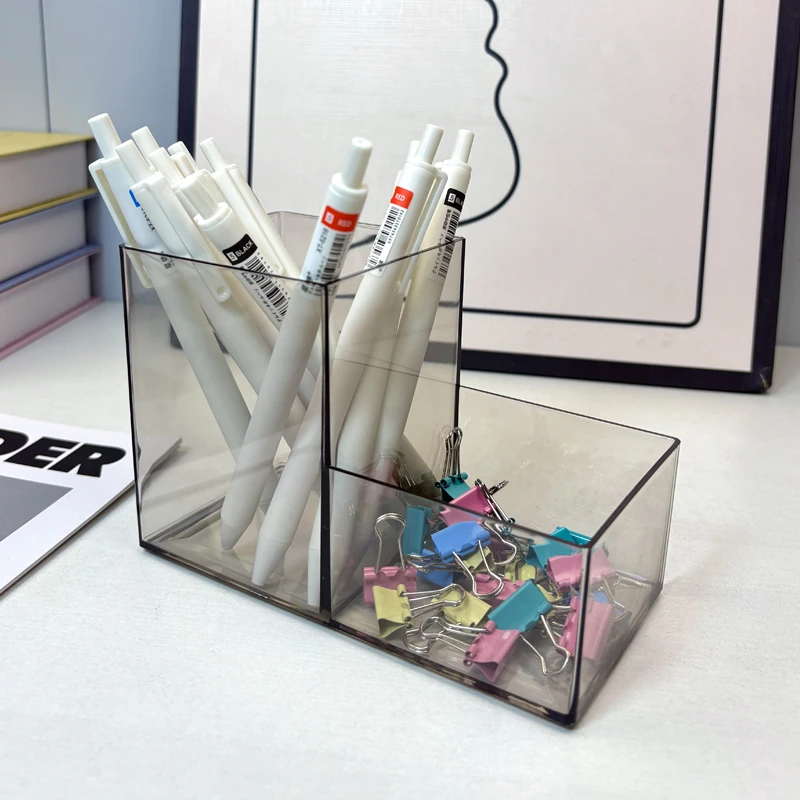 透明笔筒高级感桌面文具盒大容量创意办公室小物件收纳盒2025新款
