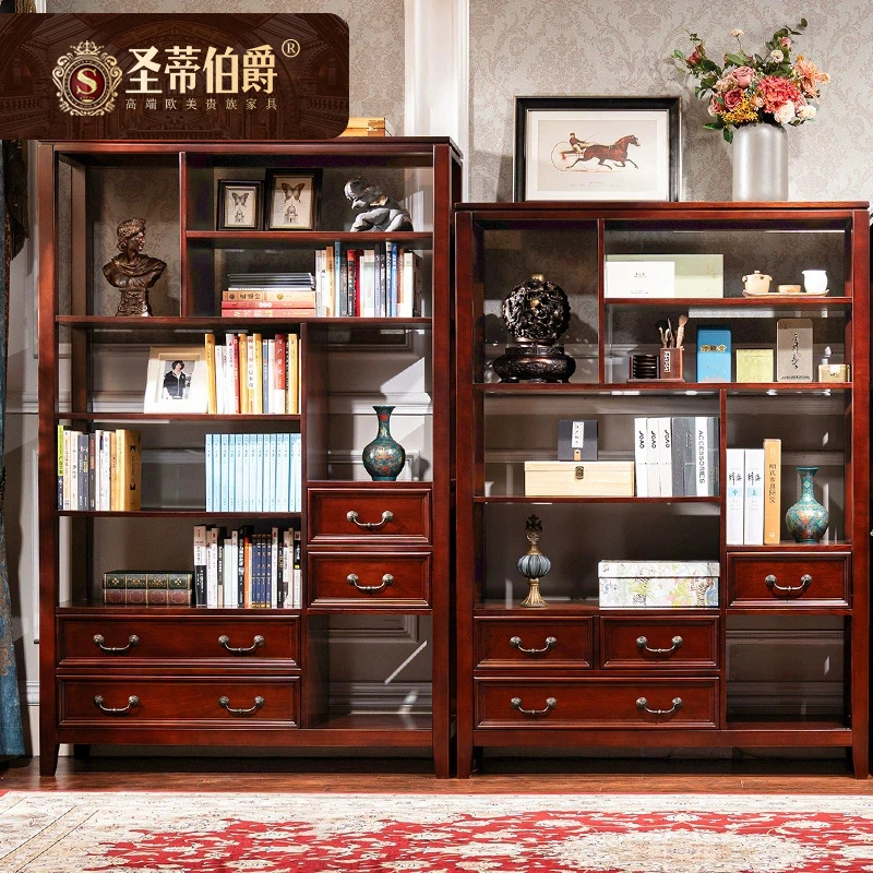 圣蒂伯爵美式全实木博古架办公室茶叶展示柜客厅多宝格摆件收纳