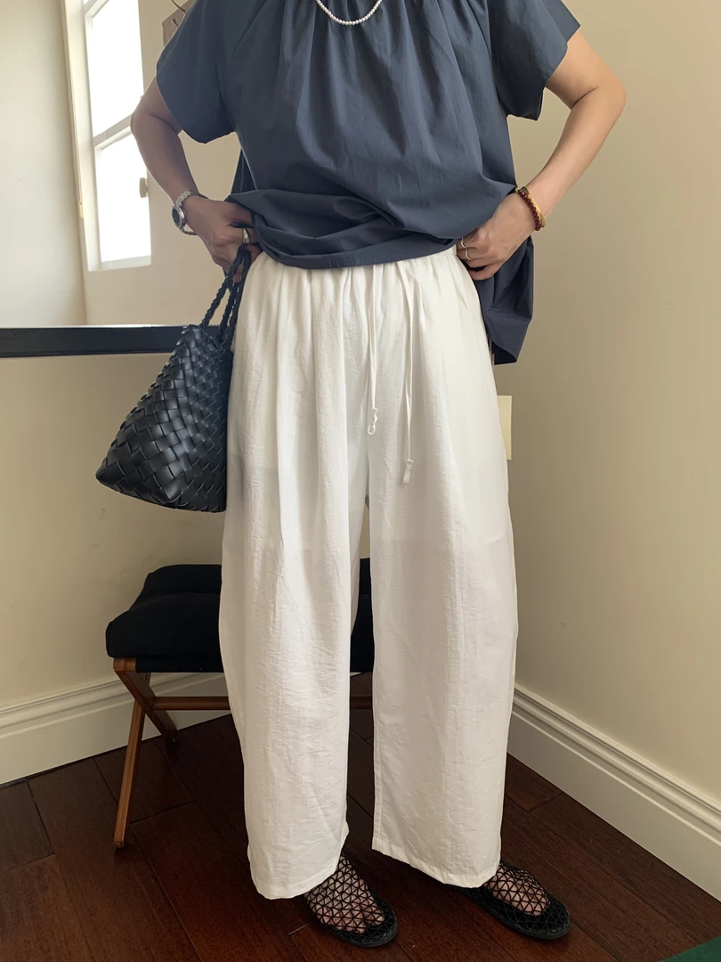 阔腿裤宽松显瘦直筒裤高腰松紧腰夏季休闲裤慵懒薄款#9223