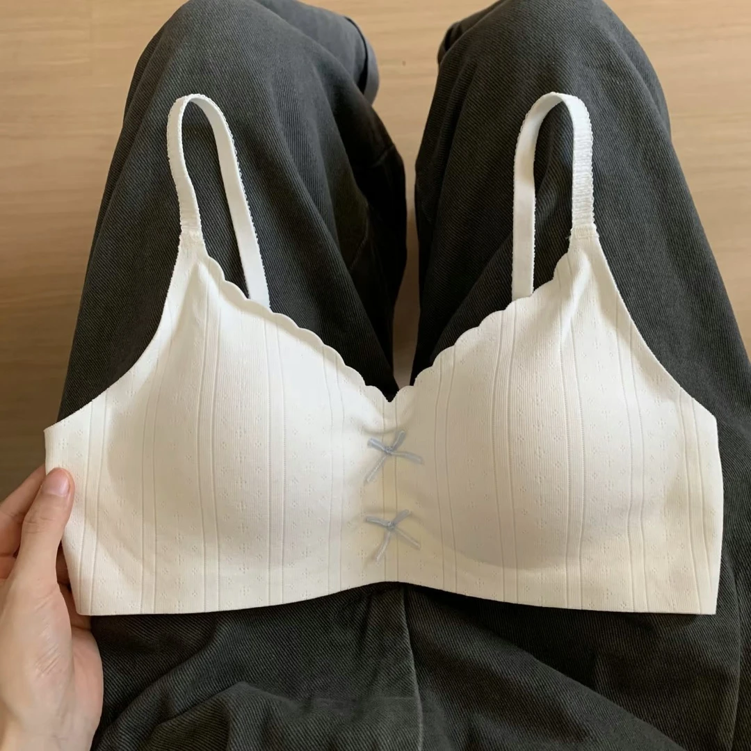 奶纯温柔提花少女风纯欲内衣女聚拢小胸显大无钢圈文胸无痕防下垂