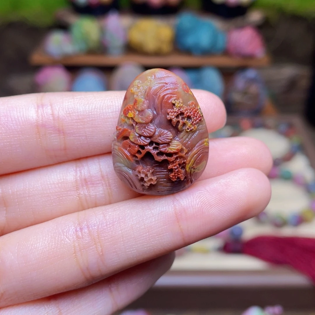 玛瑙/玉髓未镶嵌珠宝半成品盐源玛瑙苏工山水