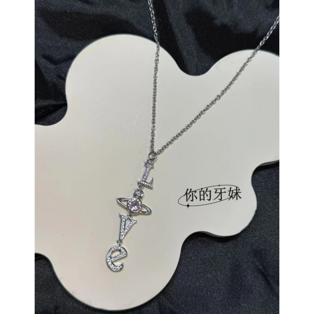 合金项链 LOVE土星项链XL546气质轻奢设计感时尚小众