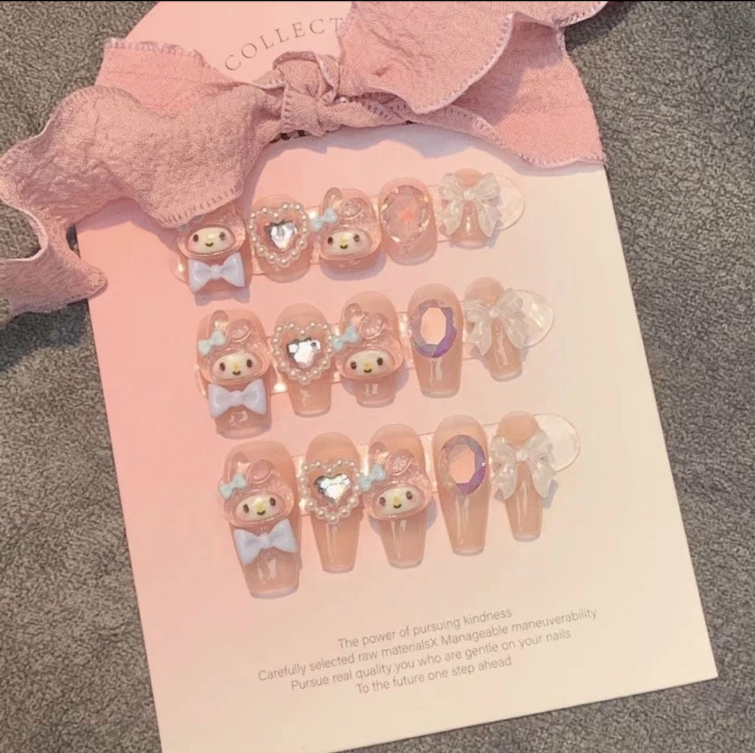 发短款美乐蒂卡通手工多巴胺穿戴纯手工美少女卡哇伊美乐蒂美甲