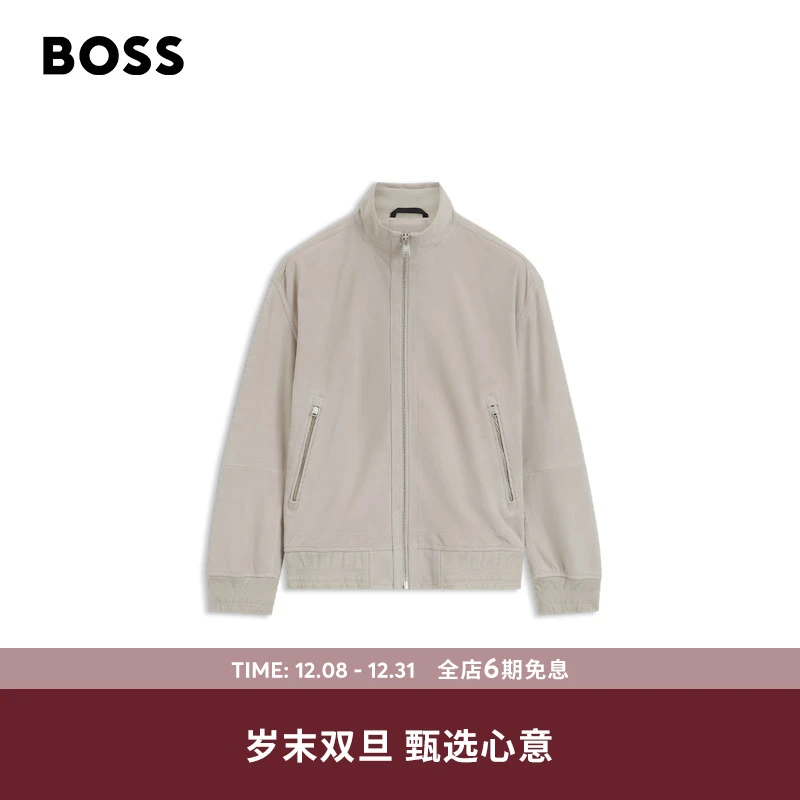 【重磅上新】BOSS博斯男士26年春季新款层叠罗纹边皮革夹克50552111