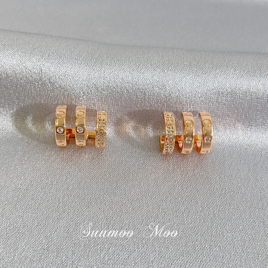 铜合金耳饰 欧美冷淡风精致女色原创设计耳钉金色法式个性