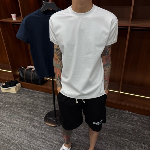 【kk穿搭实验室】320克重磅收袖口商务健身t恤短袖男士