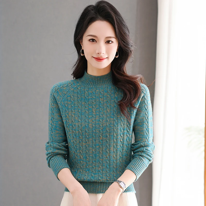 【绵羊毛】冬季厚款半高领保暖长袖针织衫女套头气质上衣宽松内搭