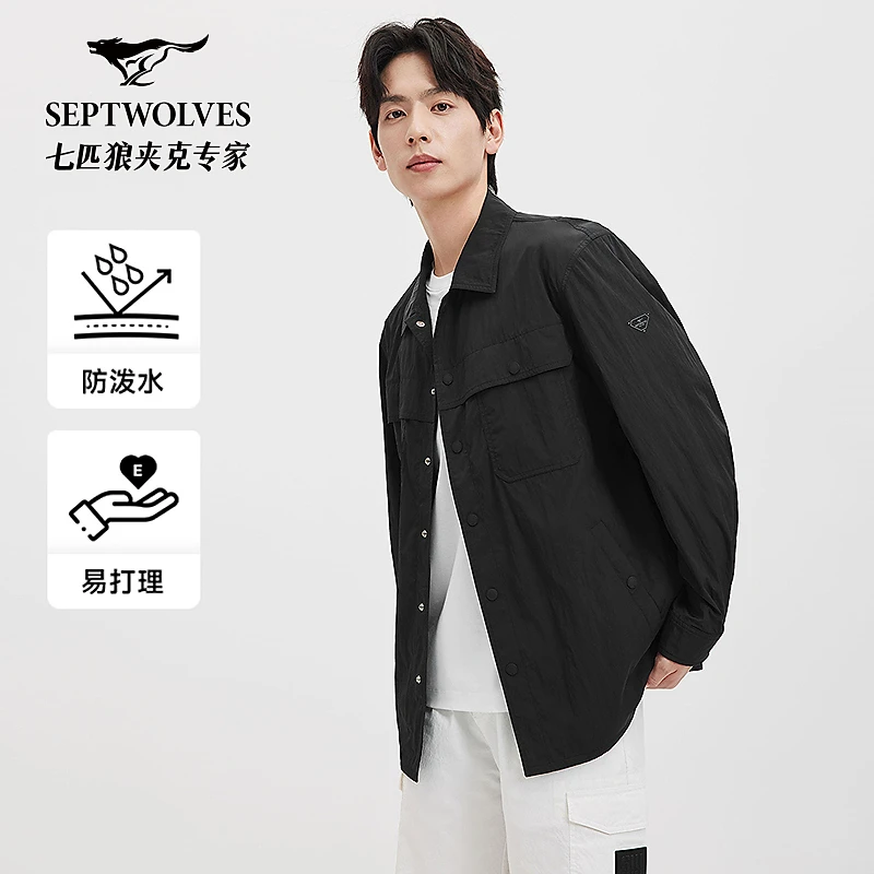 七匹狼翻领工装单夹克1D1F10101102