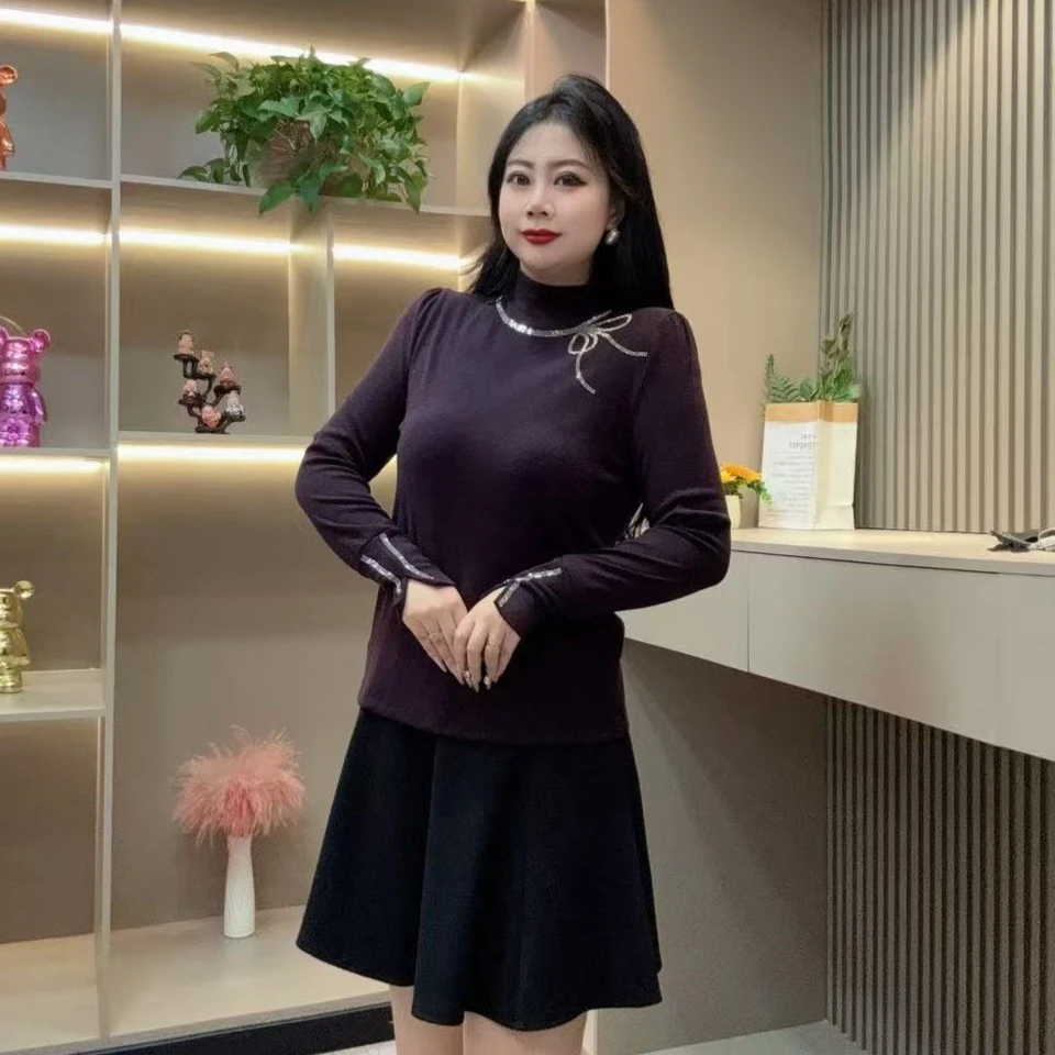 秋季小衫-酷 36021 时尚潮流洋气领口亮闪胖MM大码女装新款