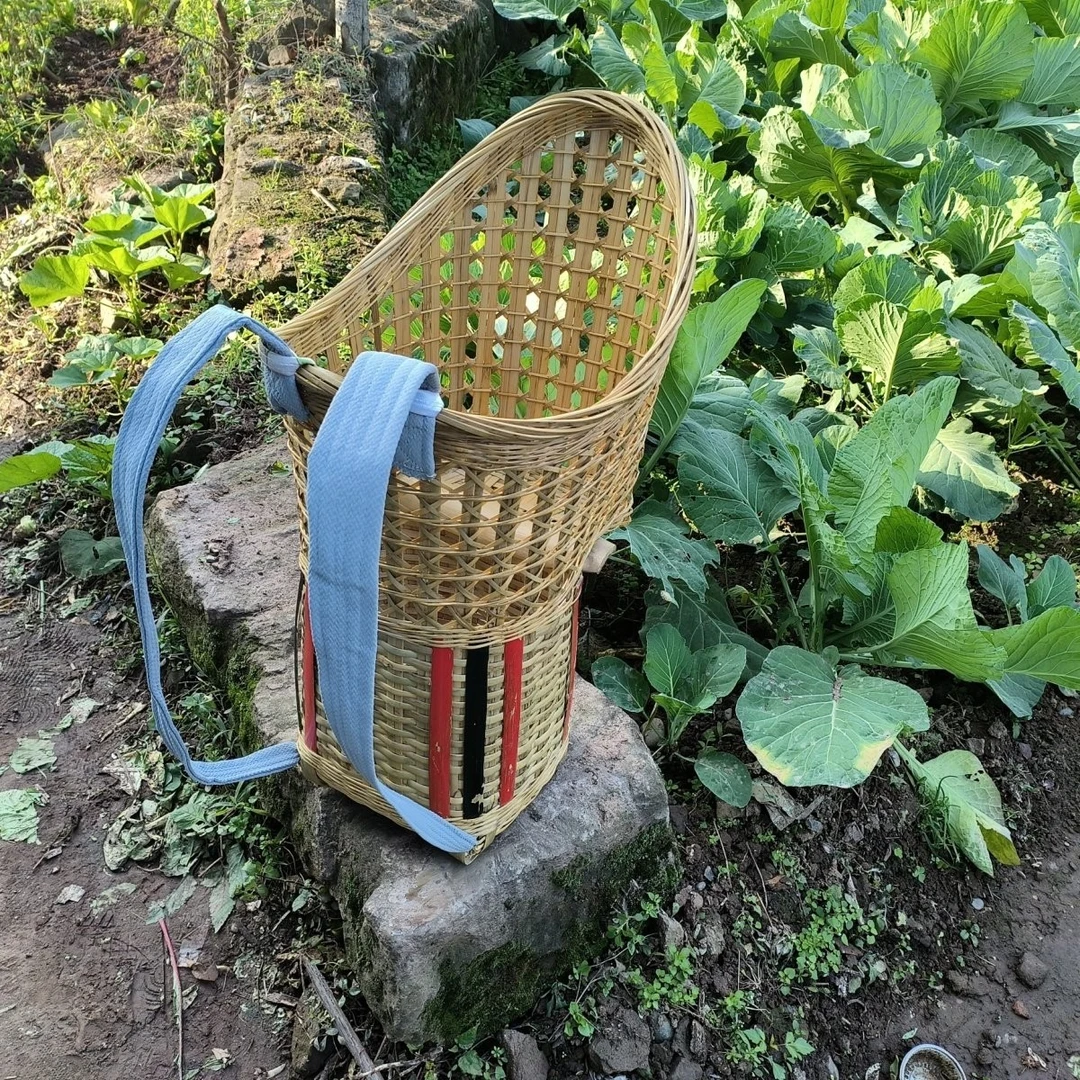 背篓竹编家用婴儿儿童背篼竹篓坐背带娃神器