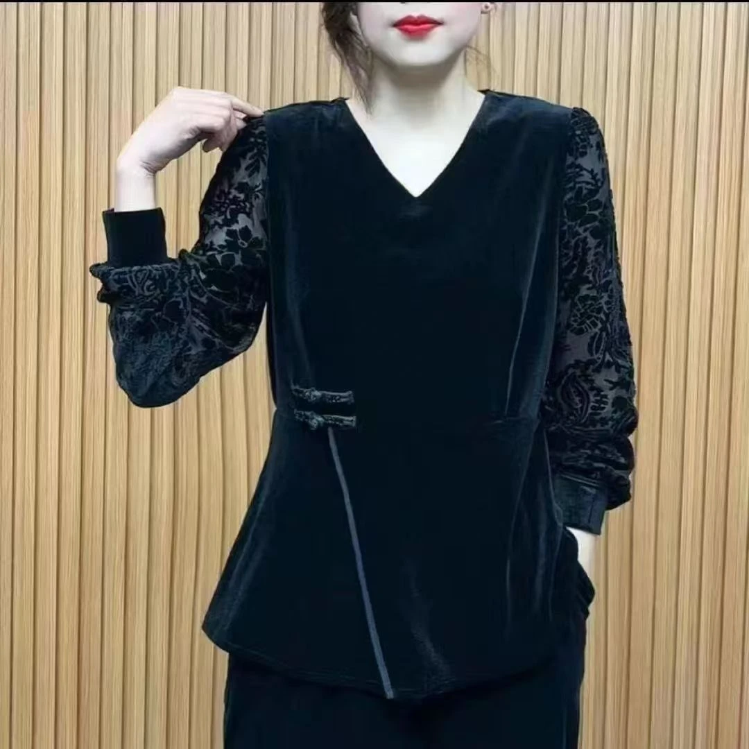 10896-妈妈装洋气小衫新款春季上衣显瘦打底衫阔太太女【赵义绣】