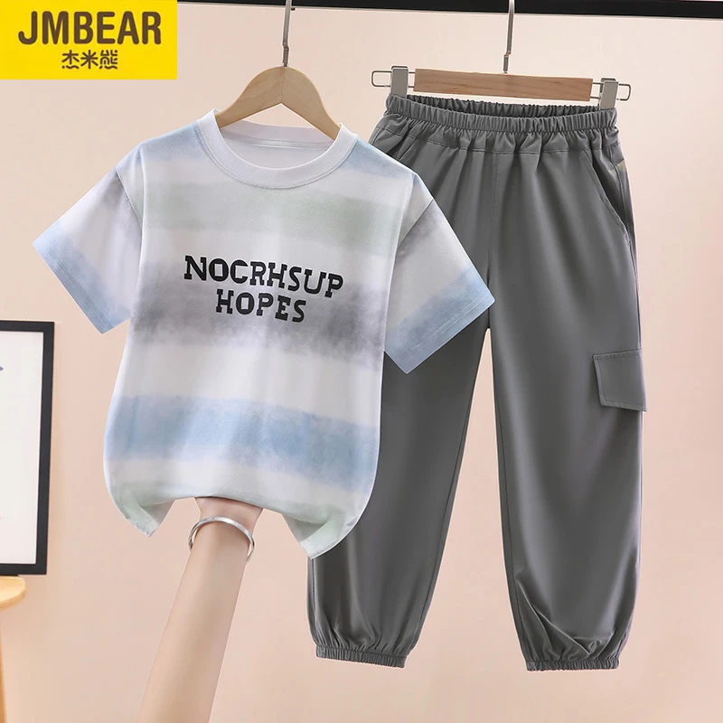 JMBEAR/杰米熊儿童装男童字母长裤套装2025年夏季新款日常穿搭