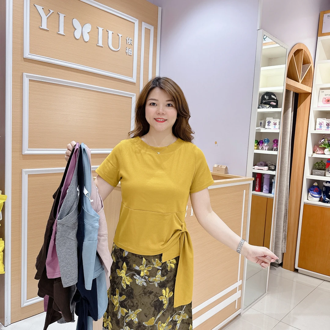 自带造型短袖上衣 5-5305夏季时尚休闲减龄洋气棉T恤/长53厘米