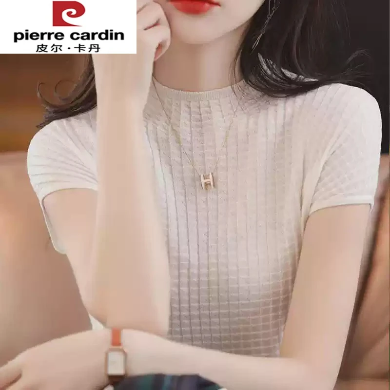 皮尔卡丹针织短袖t恤女夏季新款短款洋气显瘦大码女装Polo领