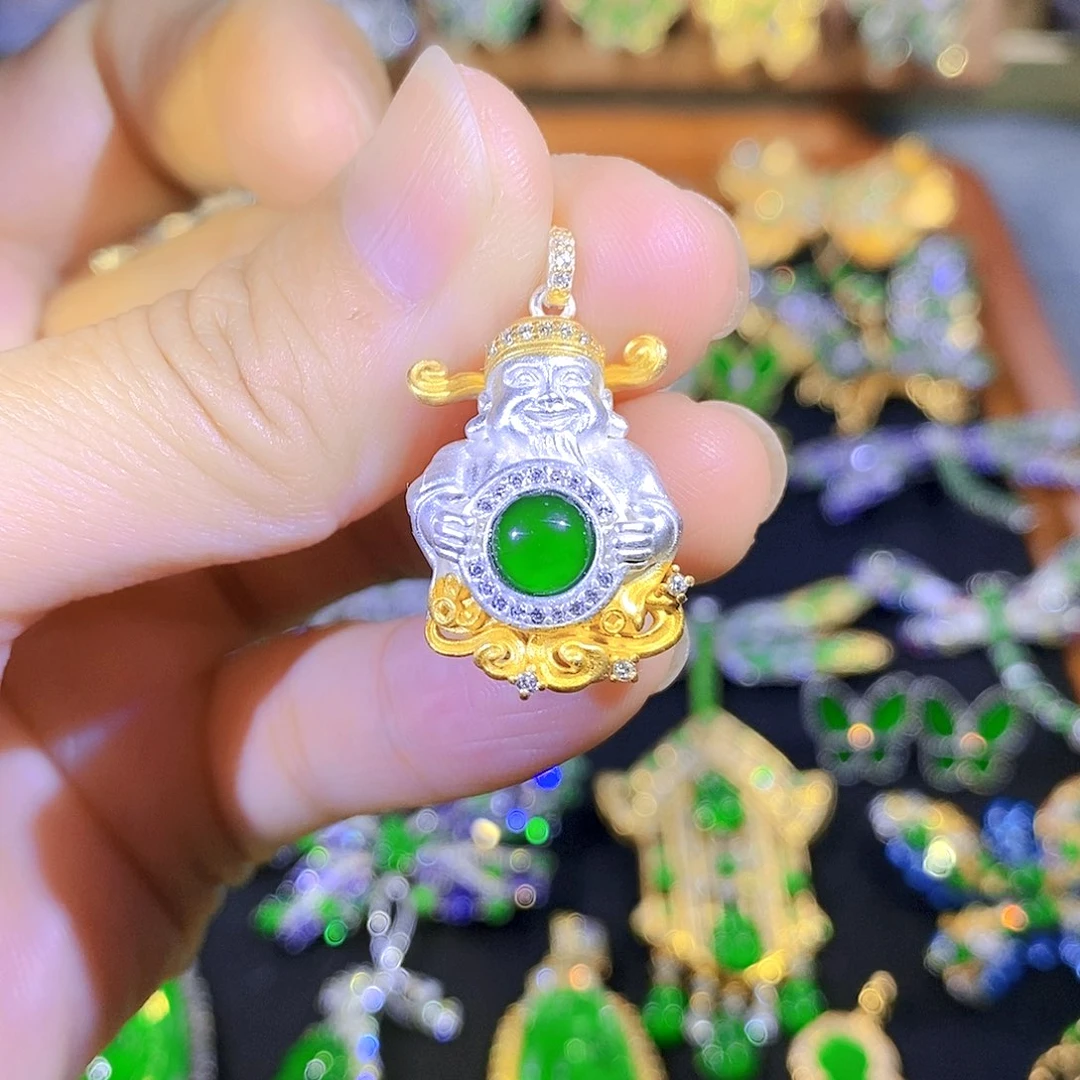 颈饰银S925镶嵌翡翠