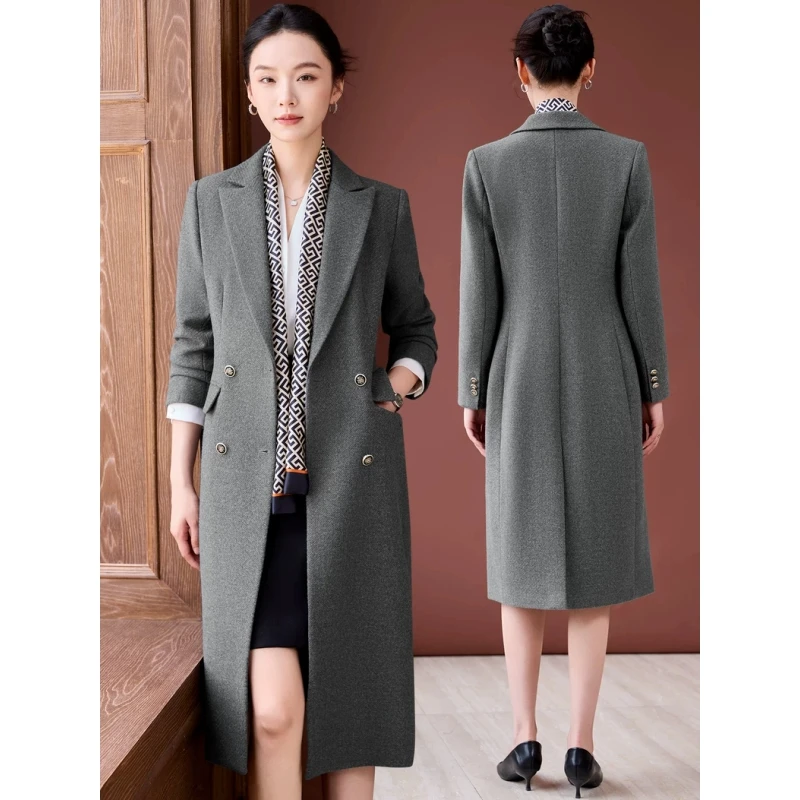 灰色风衣外套女2025新款春秋高级感小个子中长款西装职业西服大衣