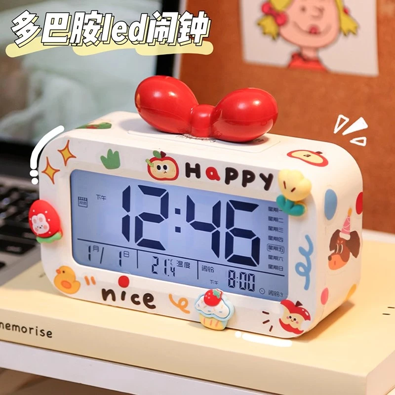 学生电子闹钟儿童起床学习专用台式LED时钟初中女孩桌面可爱摆件