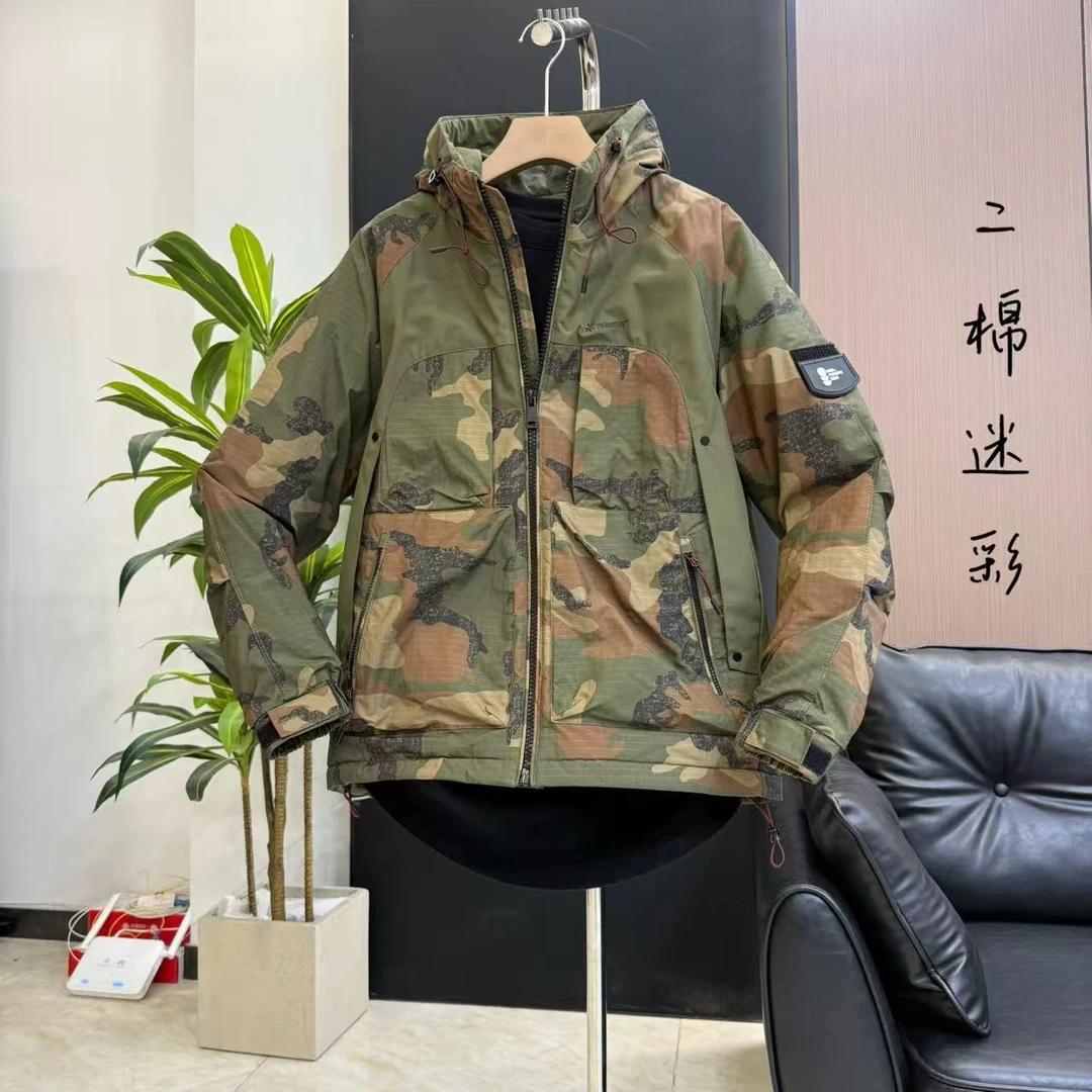 棉服潮牌迷彩刺绣痞帅拼接百搭时尚男士外套