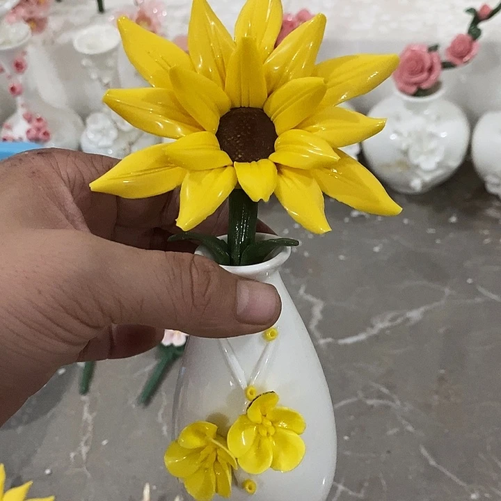 瓷片纯手工陶瓷花摆件瑕