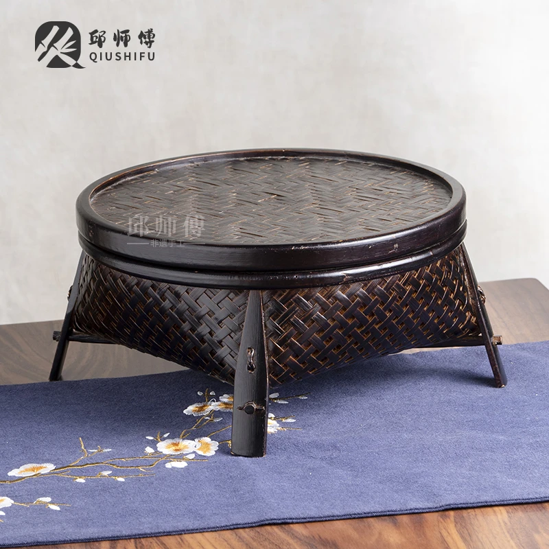 HZ001（邱峰专属）客厅用中式复古手工竹编可收纳茶具盒茶托盘茶杯