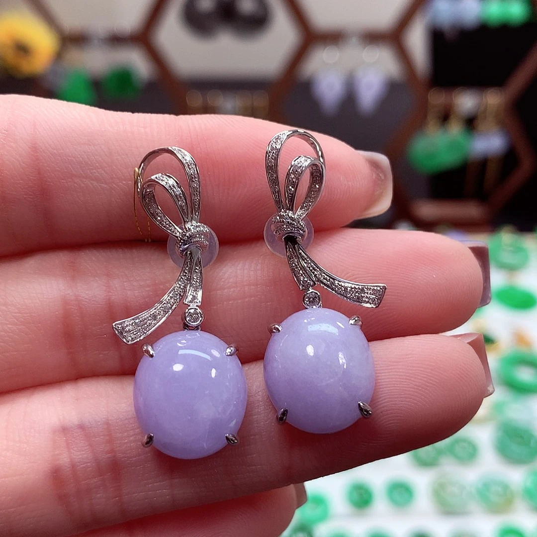 翡翠耳饰18K金镶嵌天然翡翠