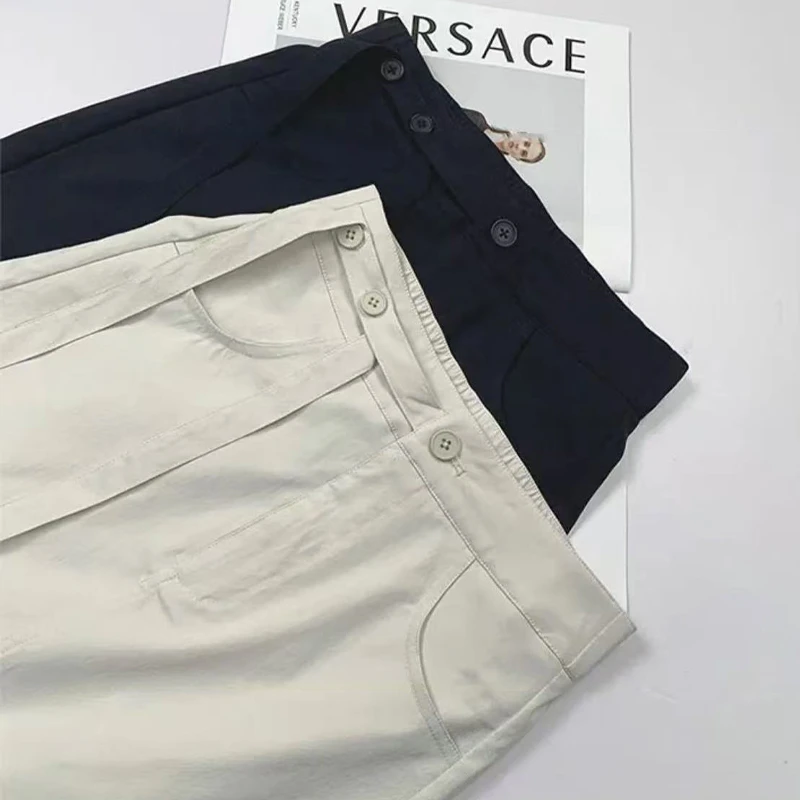 6556【飘带设计】夏季通勤高腰后开叉系带直筒半身裙中长款