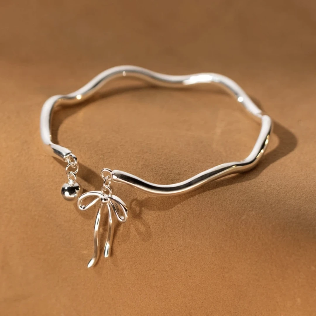 足银手镯 A43在逃公主蝴蝶结手镯9999礼物气质百搭精美轻奢甜美