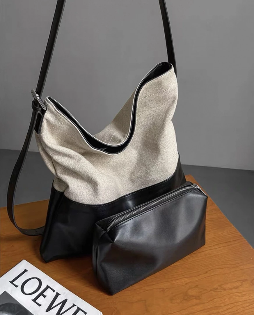 【张丫丫优选】JANITINO/新款时尚优质潮流手提单肩包4510亚麻撞色