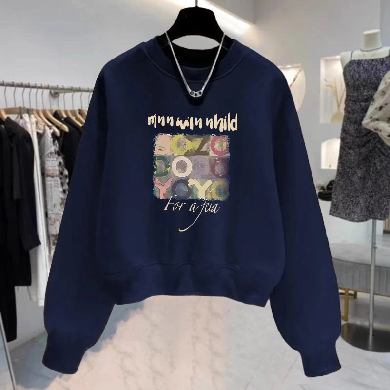 华棉卫衣女加绒加厚春秋新款女士显瘦百搭短款休闲宽松薄款上衣女