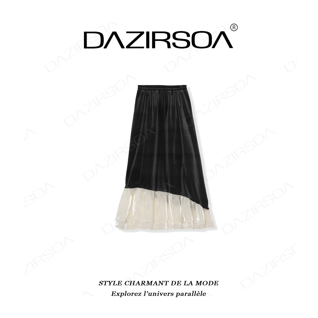 DAZIRSOA/达姿“裙角的呢喃”设计感拼接丝绒鱼尾半身裙 W678