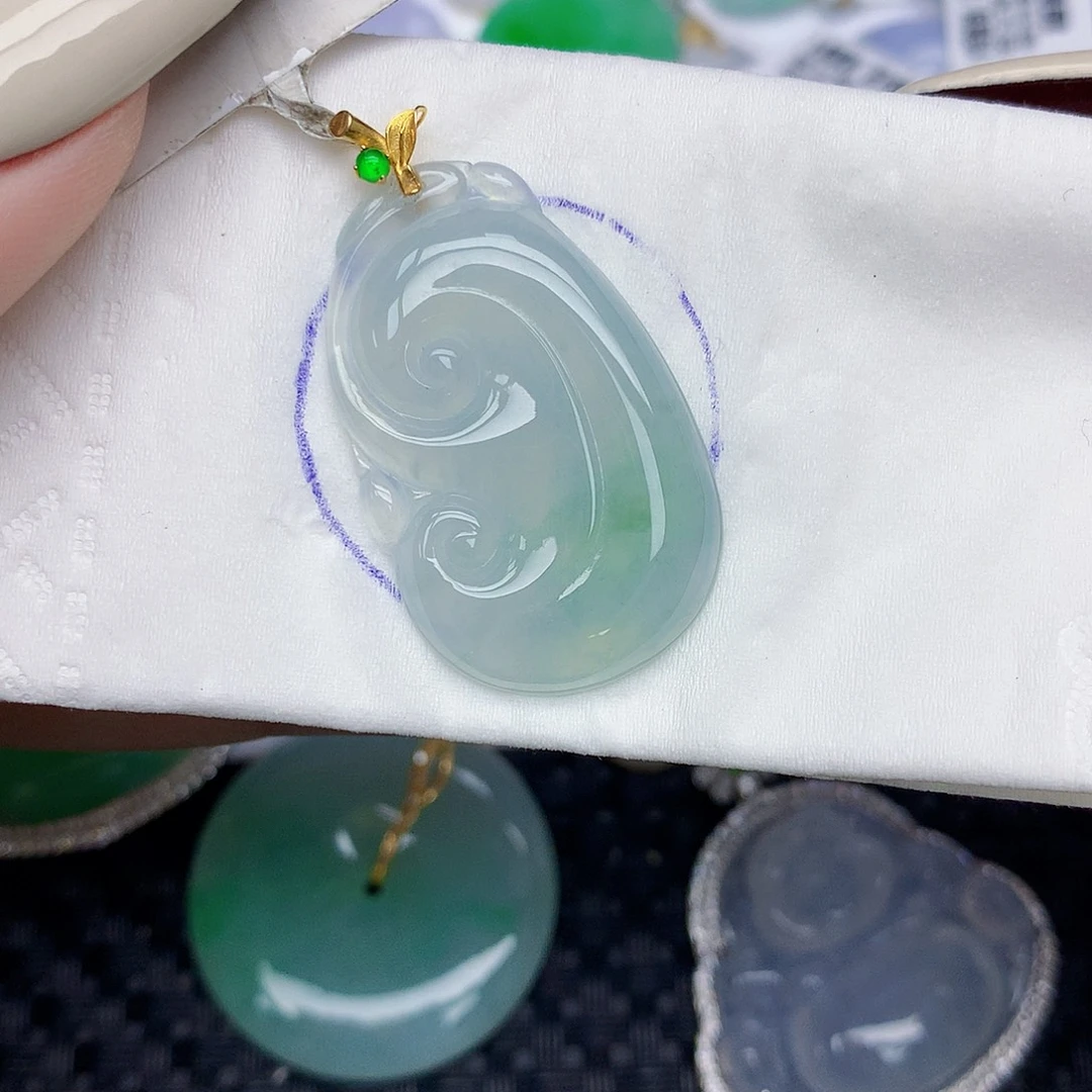 翡翠18K金镶嵌颈饰天然缅甸翡翠a货百元以上9元证书费自理