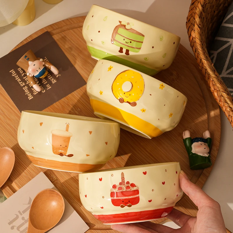 【4个装】茶语甜心米饭碗家用少女心陶瓷釉下彩超好看吃饭碗可爱碗