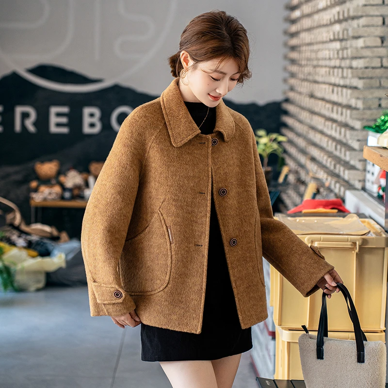 高贵妈妈双面呢羊毛外套高级感宽松2025新款中年女士毛呢大衣短款